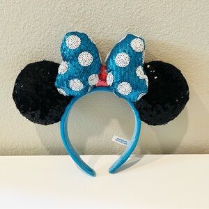 Tokyo Disney Minnie Mouse Ear Headband with Blue Sequin Polka Dots